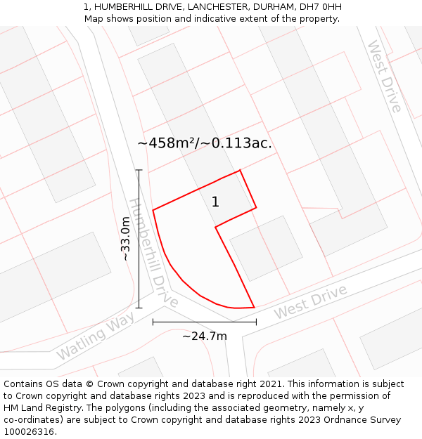 1, HUMBERHILL DRIVE, LANCHESTER, DURHAM, DH7 0HH: Plot and title map