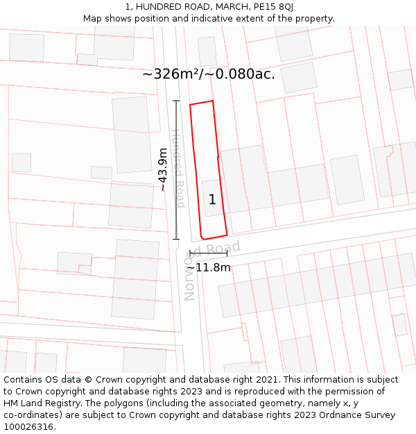 1, HUNDRED ROAD, MARCH, PE15 8QJ: Plot and title map