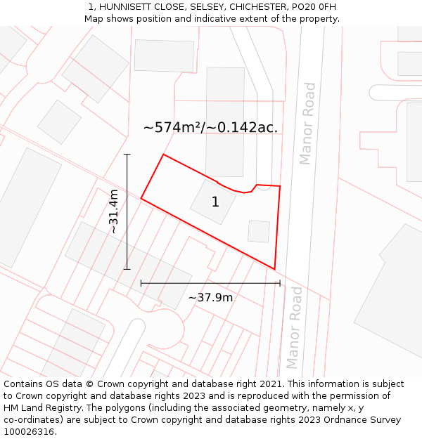1, HUNNISETT CLOSE, SELSEY, CHICHESTER, PO20 0FH: Plot and title map