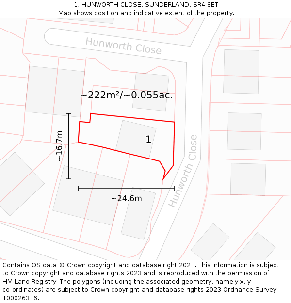 1, HUNWORTH CLOSE, SUNDERLAND, SR4 8ET: Plot and title map