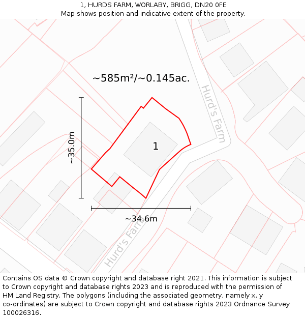 1, HURDS FARM, WORLABY, BRIGG, DN20 0FE: Plot and title map