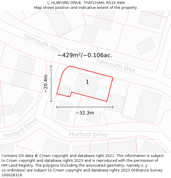 1, HURFORD DRIVE, THATCHAM, RG19 4WA: Plot and title map