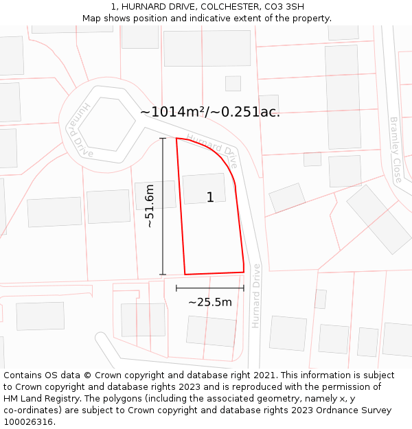 1, HURNARD DRIVE, COLCHESTER, CO3 3SH: Plot and title map