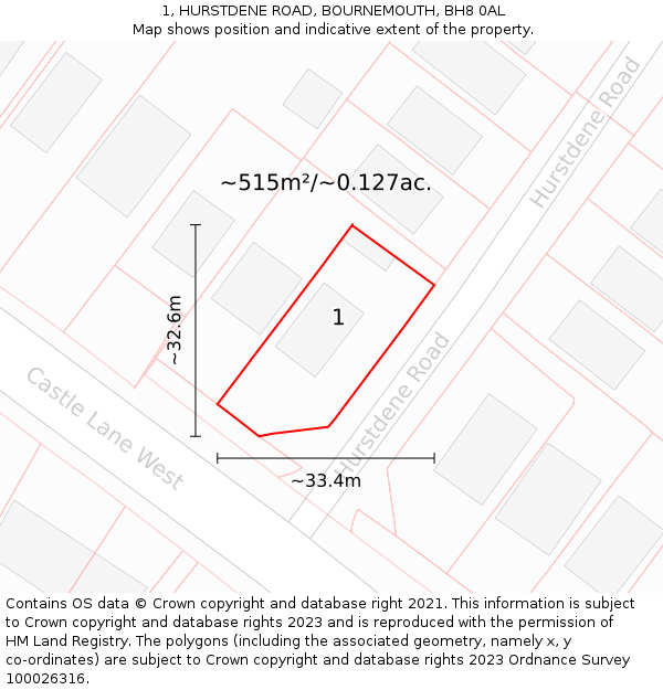 1, HURSTDENE ROAD, BOURNEMOUTH, BH8 0AL: Plot and title map