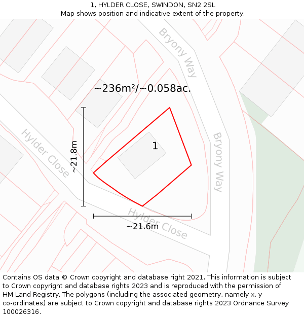 1, HYLDER CLOSE, SWINDON, SN2 2SL: Plot and title map