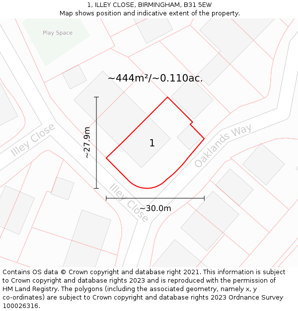 1, ILLEY CLOSE, BIRMINGHAM, B31 5EW: Plot and title map