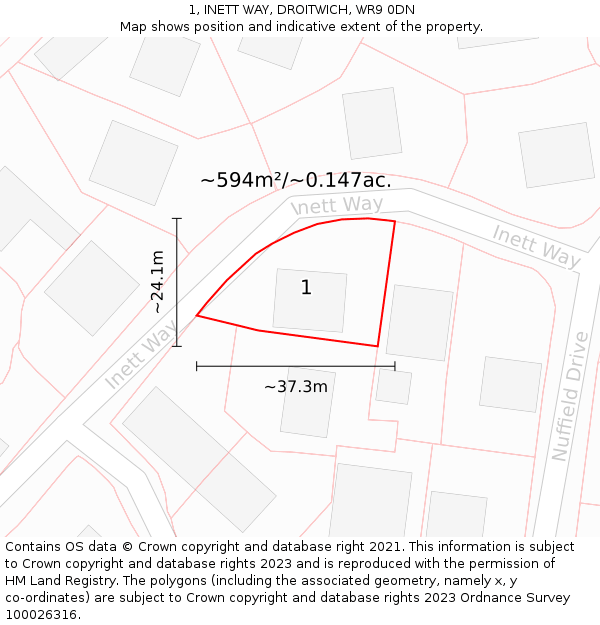 1, INETT WAY, DROITWICH, WR9 0DN: Plot and title map