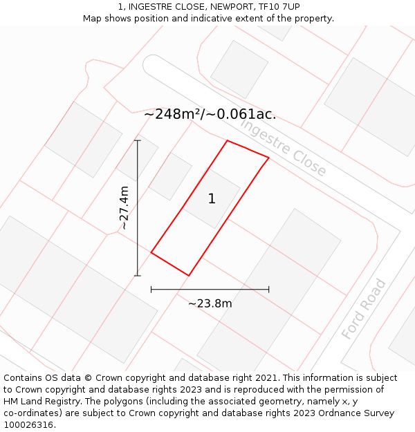 1, INGESTRE CLOSE, NEWPORT, TF10 7UP: Plot and title map