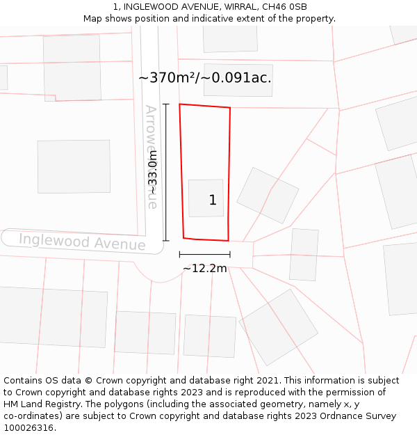 1, INGLEWOOD AVENUE, WIRRAL, CH46 0SB: Plot and title map