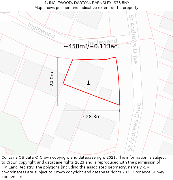 1, INGLEWOOD, DARTON, BARNSLEY, S75 5NY: Plot and title map