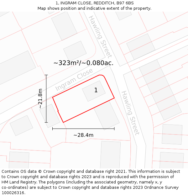 1, INGRAM CLOSE, REDDITCH, B97 6BS: Plot and title map