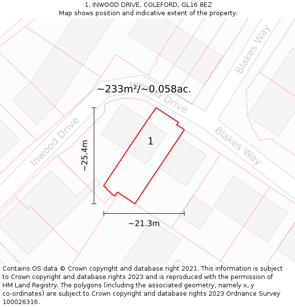 1, INWOOD DRIVE, COLEFORD, GL16 8EZ: Plot and title map