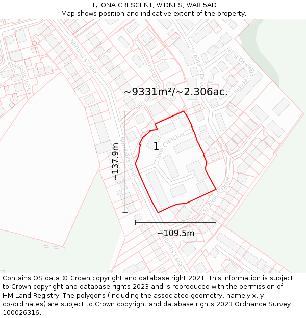 1, IONA CRESCENT, WIDNES, WA8 5AD: Plot and title map