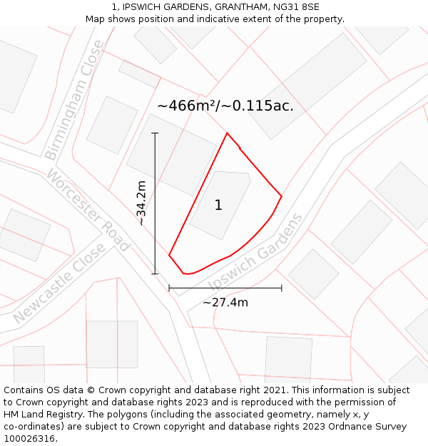 1, IPSWICH GARDENS, GRANTHAM, NG31 8SE: Plot and title map