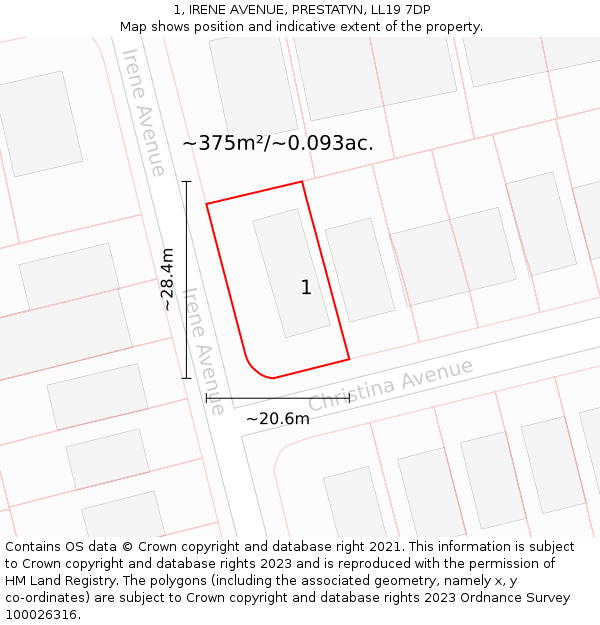 1, IRENE AVENUE, PRESTATYN, LL19 7DP: Plot and title map