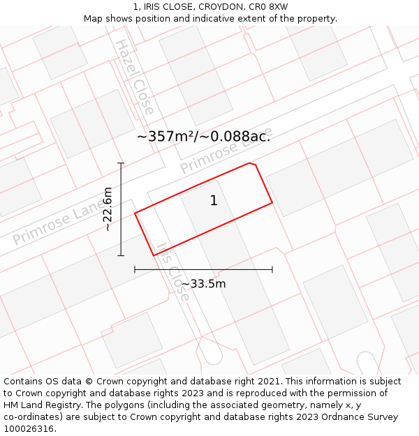 1, IRIS CLOSE, CROYDON, CR0 8XW: Plot and title map