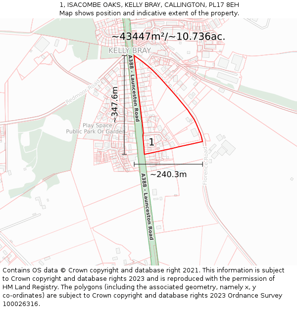 1, ISACOMBE OAKS, KELLY BRAY, CALLINGTON, PL17 8EH: Plot and title map