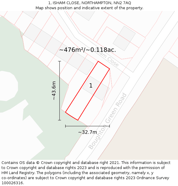 1, ISHAM CLOSE, NORTHAMPTON, NN2 7AQ: Plot and title map