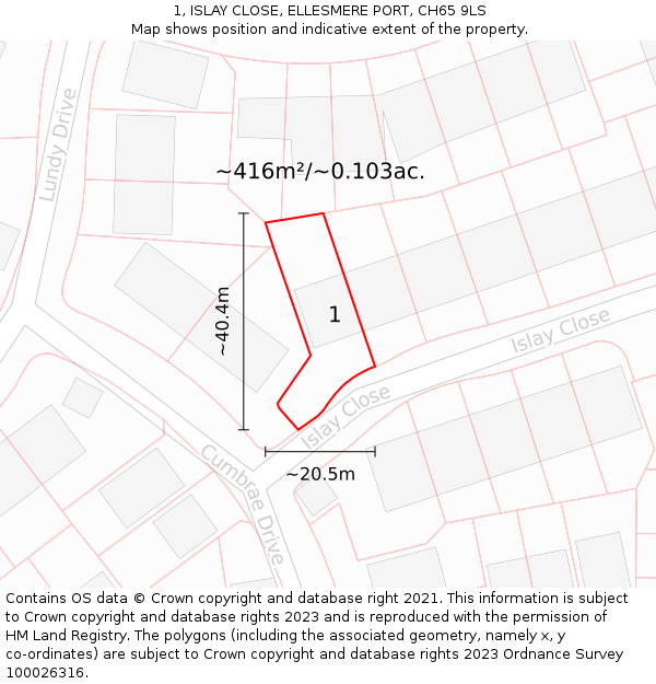 1, ISLAY CLOSE, ELLESMERE PORT, CH65 9LS: Plot and title map