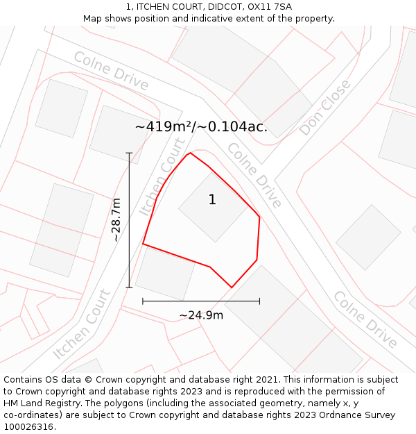 1, ITCHEN COURT, DIDCOT, OX11 7SA: Plot and title map