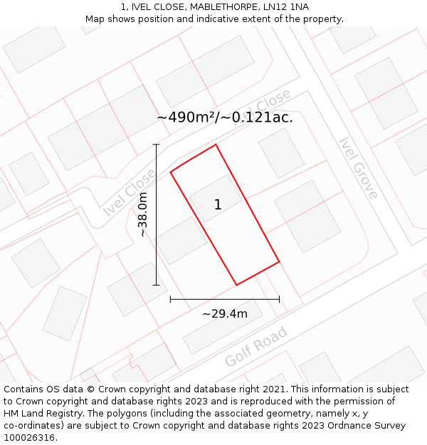 1, IVEL CLOSE, MABLETHORPE, LN12 1NA: Plot and title map