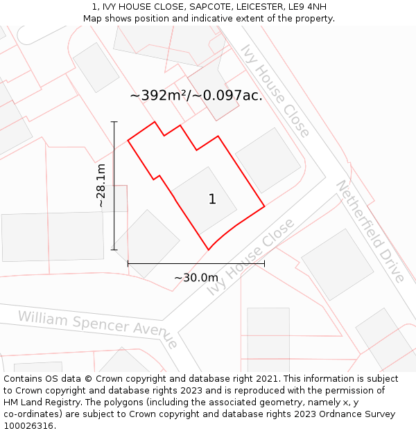 1, IVY HOUSE CLOSE, SAPCOTE, LEICESTER, LE9 4NH: Plot and title map