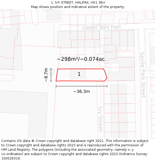 1, IVY STREET, HALIFAX, HX1 3EH: Plot and title map