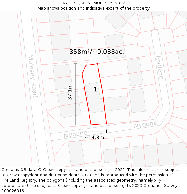 1, IVYDENE, WEST MOLESEY, KT8 2HG: Plot and title map