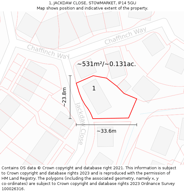 1, JACKDAW CLOSE, STOWMARKET, IP14 5GU: Plot and title map