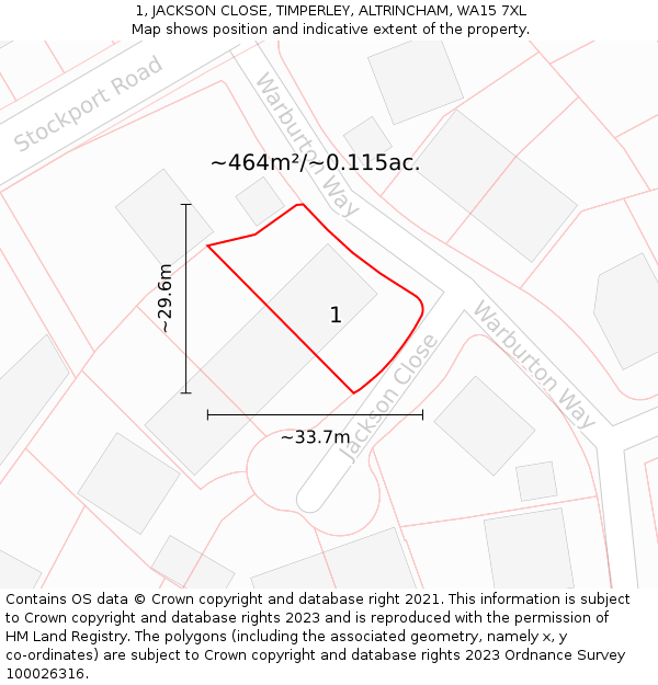 1, JACKSON CLOSE, TIMPERLEY, ALTRINCHAM, WA15 7XL: Plot and title map