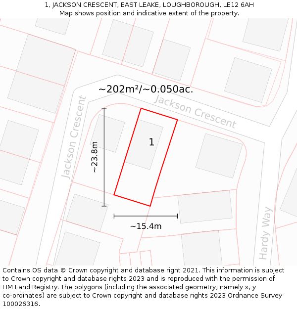 1, JACKSON CRESCENT, EAST LEAKE, LOUGHBOROUGH, LE12 6AH: Plot and title map