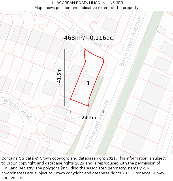 1, JACOBEAN ROAD, LINCOLN, LN6 3RB: Plot and title map