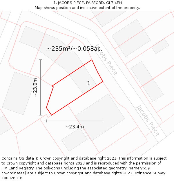 1, JACOBS PIECE, FAIRFORD, GL7 4FH: Plot and title map