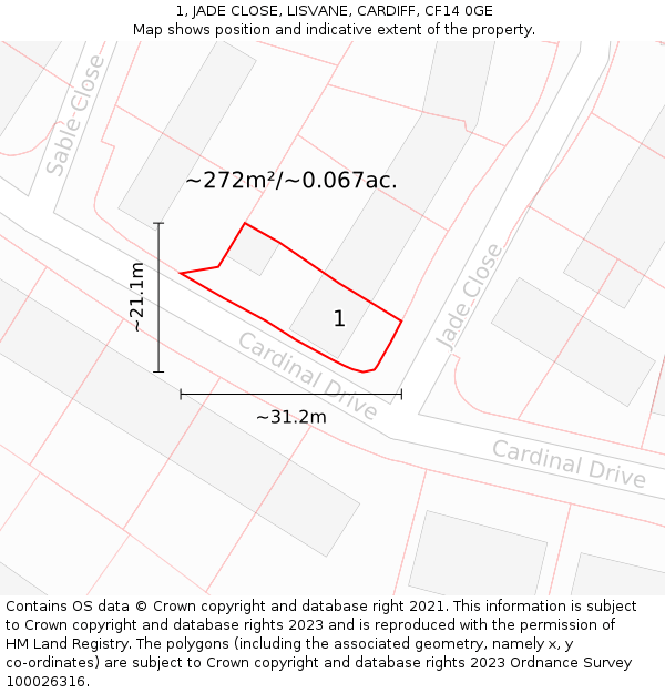 1, JADE CLOSE, LISVANE, CARDIFF, CF14 0GE: Plot and title map