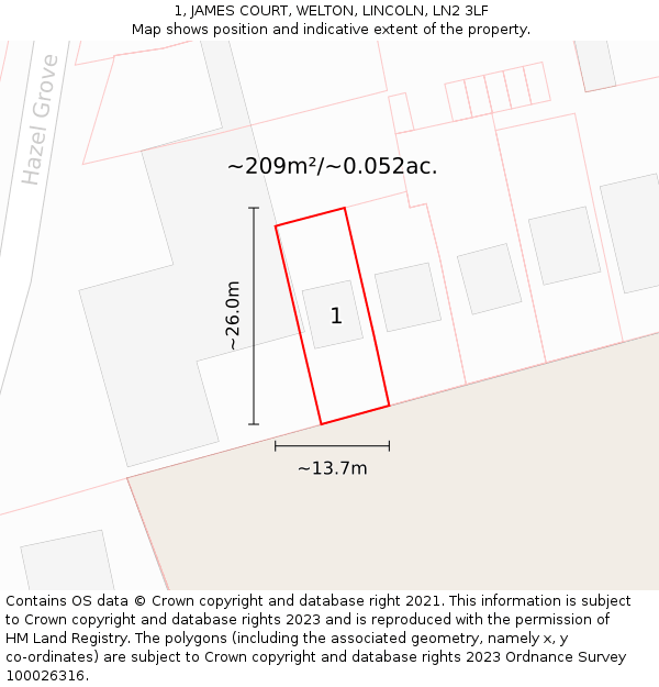 1, JAMES COURT, WELTON, LINCOLN, LN2 3LF: Plot and title map