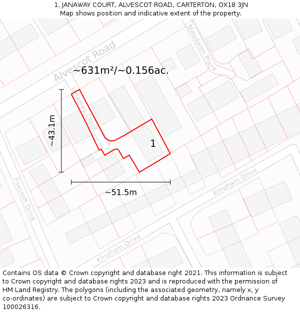 1, JANAWAY COURT, ALVESCOT ROAD, CARTERTON, OX18 3JN: Plot and title map