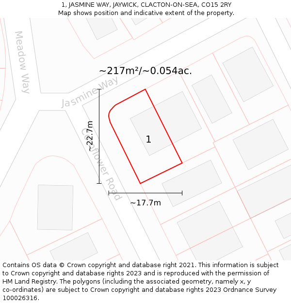 1, JASMINE WAY, JAYWICK, CLACTON-ON-SEA, CO15 2RY: Plot and title map