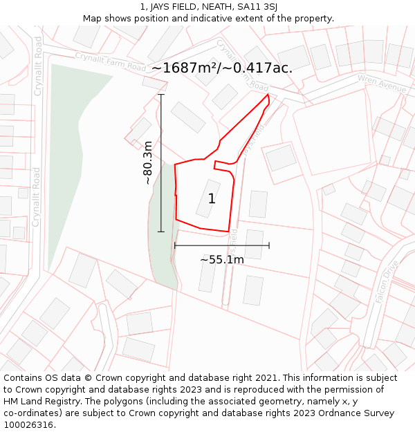 1, JAYS FIELD, NEATH, SA11 3SJ: Plot and title map