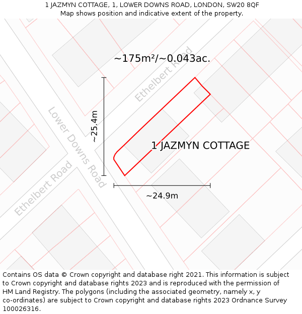 1 JAZMYN COTTAGE, 1, LOWER DOWNS ROAD, LONDON, SW20 8QF: Plot and title map