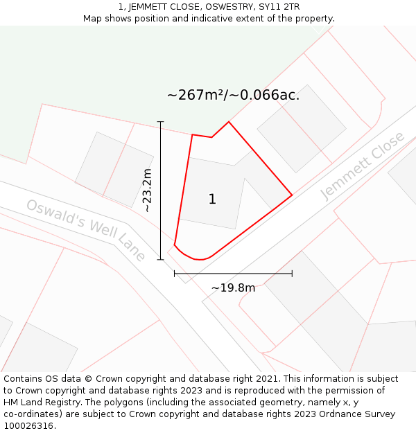 1, JEMMETT CLOSE, OSWESTRY, SY11 2TR: Plot and title map