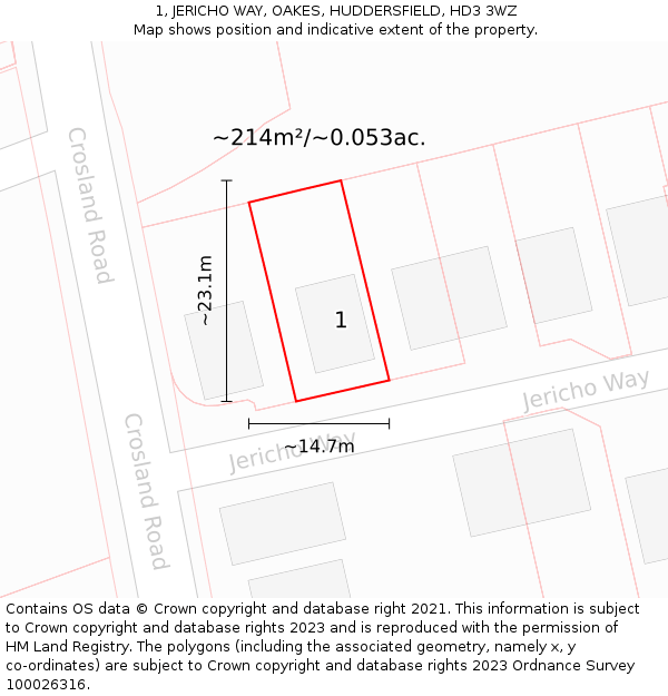1, JERICHO WAY, OAKES, HUDDERSFIELD, HD3 3WZ: Plot and title map
