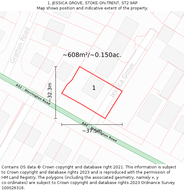 1, JESSICA GROVE, STOKE-ON-TRENT, ST2 9AP: Plot and title map