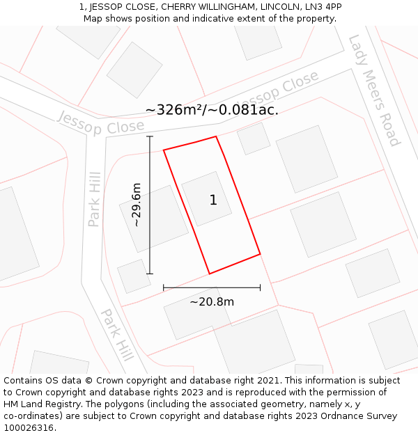 1, JESSOP CLOSE, CHERRY WILLINGHAM, LINCOLN, LN3 4PP: Plot and title map
