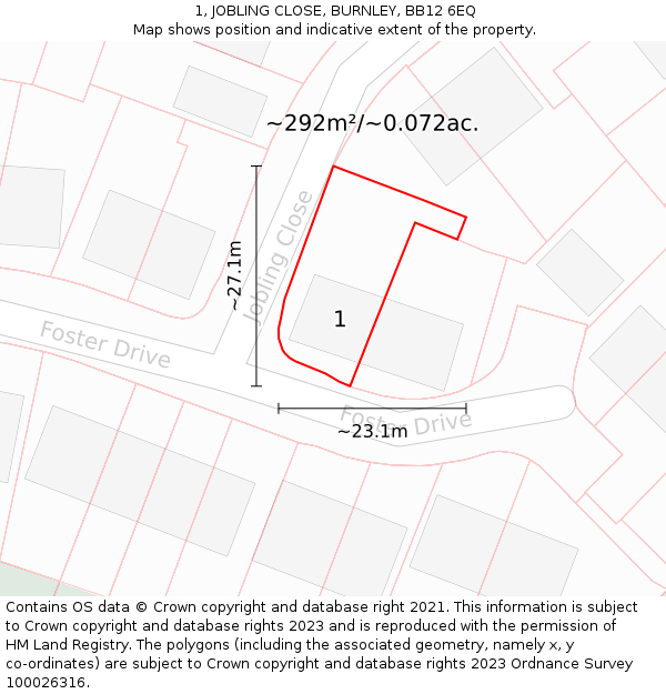 1, JOBLING CLOSE, BURNLEY, BB12 6EQ: Plot and title map