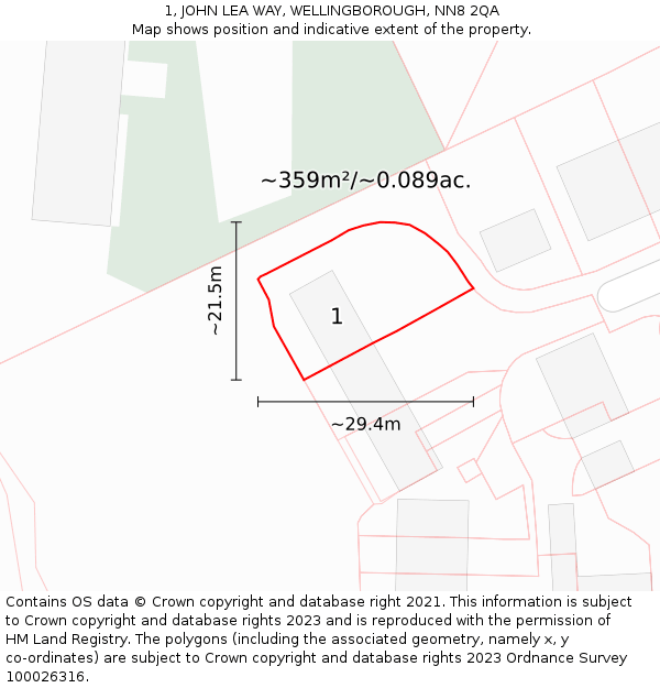 1, JOHN LEA WAY, WELLINGBOROUGH, NN8 2QA: Plot and title map