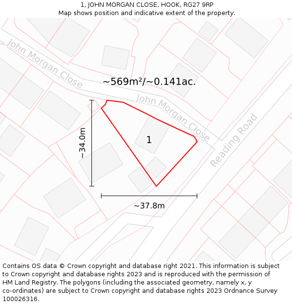 1, JOHN MORGAN CLOSE, HOOK, RG27 9RP: Plot and title map