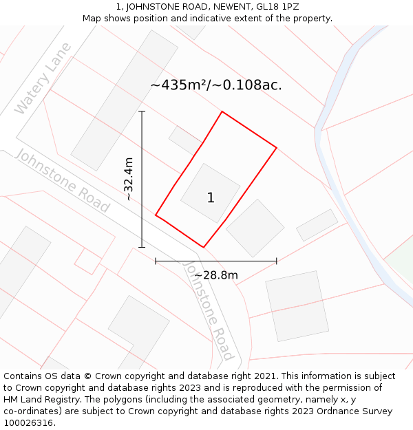 1, JOHNSTONE ROAD, NEWENT, GL18 1PZ: Plot and title map