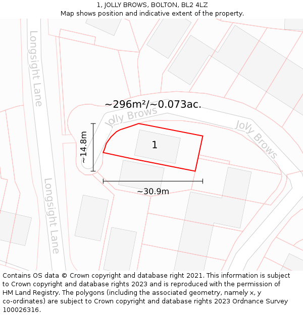 1, JOLLY BROWS, BOLTON, BL2 4LZ: Plot and title map