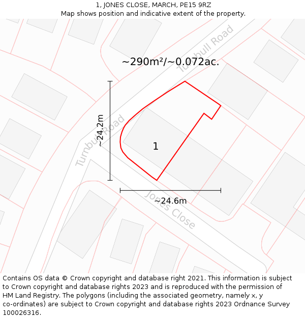 1, JONES CLOSE, MARCH, PE15 9RZ: Plot and title map