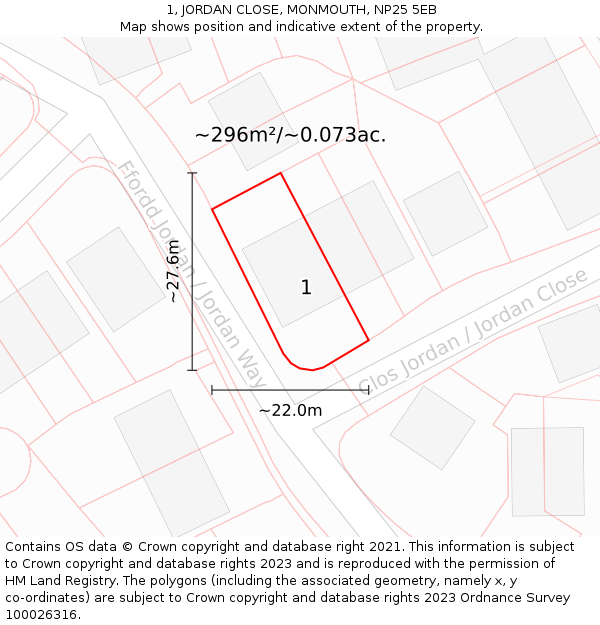 1, JORDAN CLOSE, MONMOUTH, NP25 5EB: Plot and title map